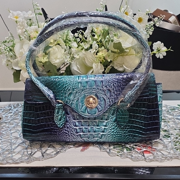 Mackcr Joacbv Handbags - Chic Teal and Navy  Geuine Leather Crocodile Pattern Shoulder Bag